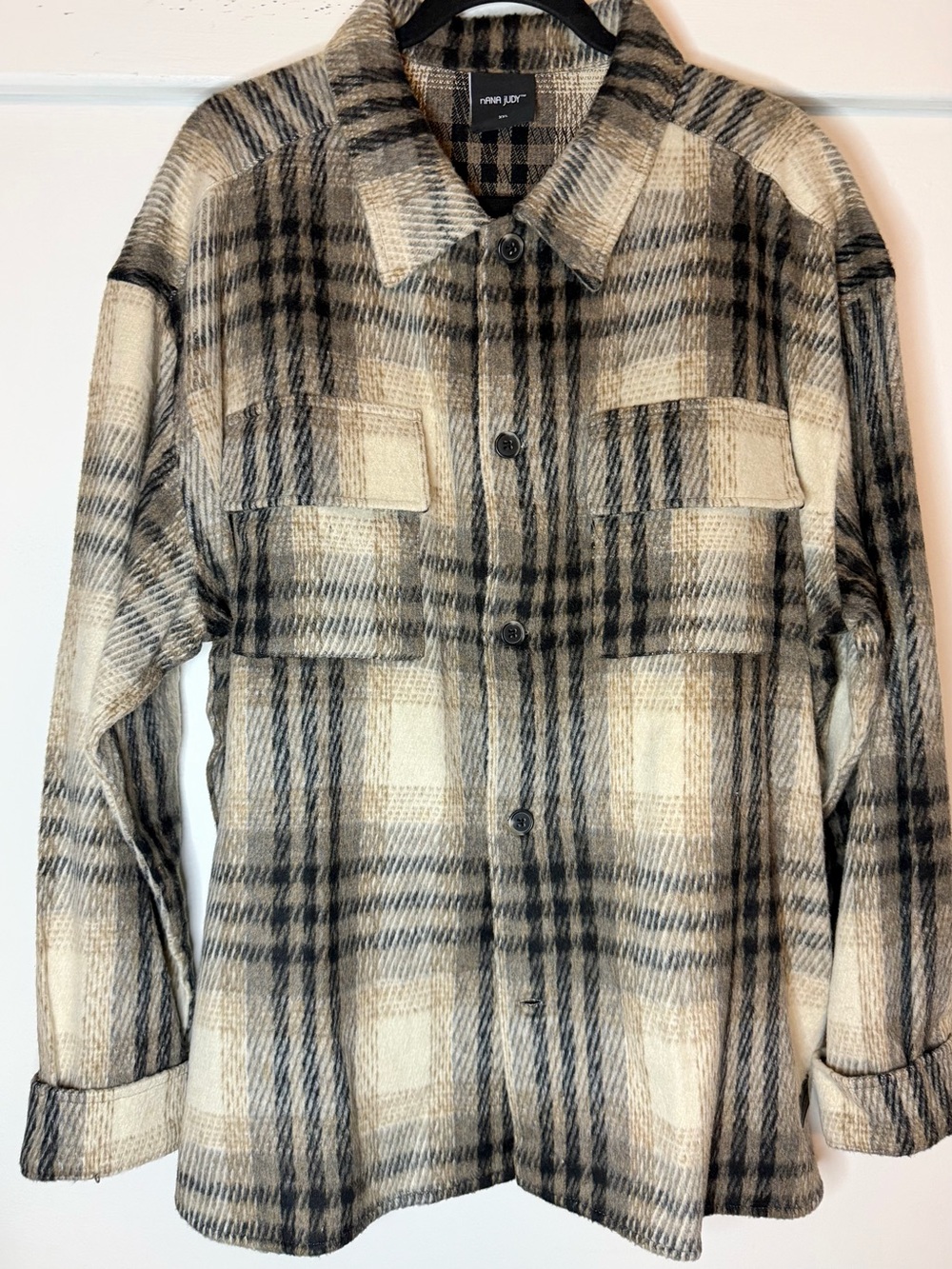 Nana Judy Men’s Plaid Overshirt Shacket XXL Beige Black